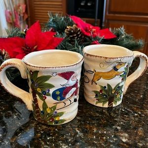 Vintage Hand Painted Tropical Lifestyles Fiji Christmas Mug - Set of 2